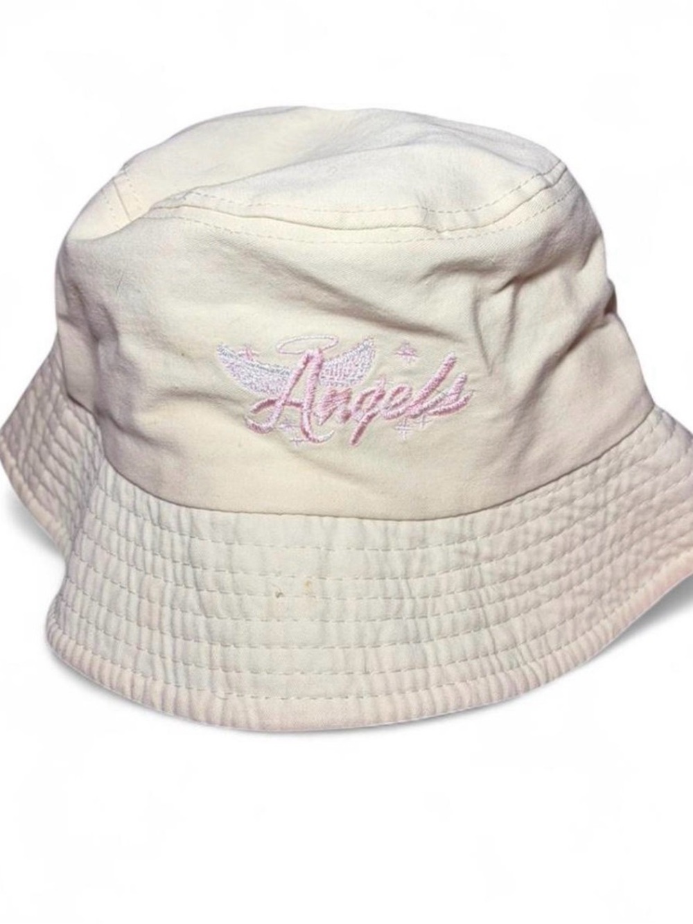 Women’s Cream Bucket Hat with Pink 'Angels' Embroidery